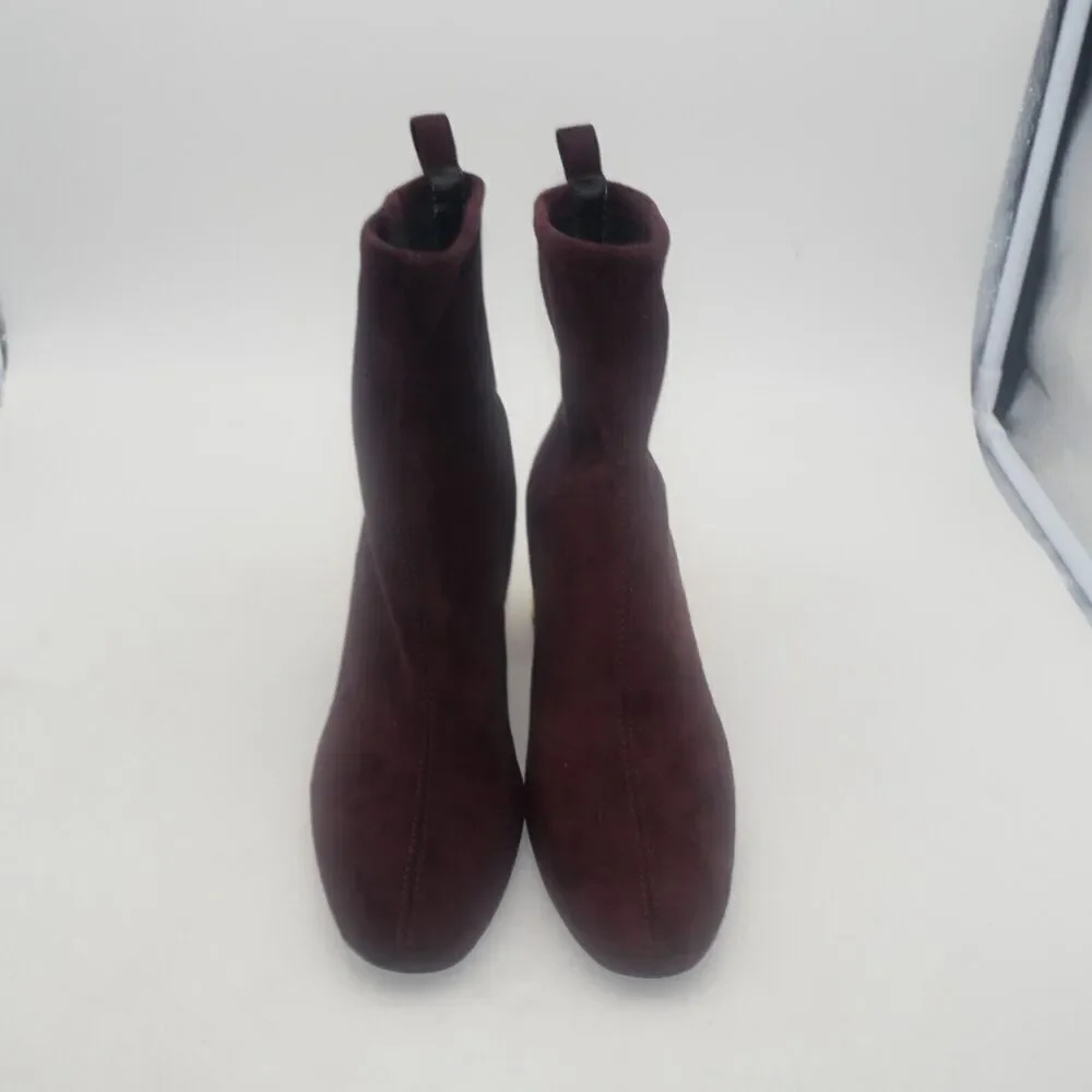NEW Michael Kors Woman's 7.5 Porter Boots Suede Merlot Burgundy Gold Block Heel